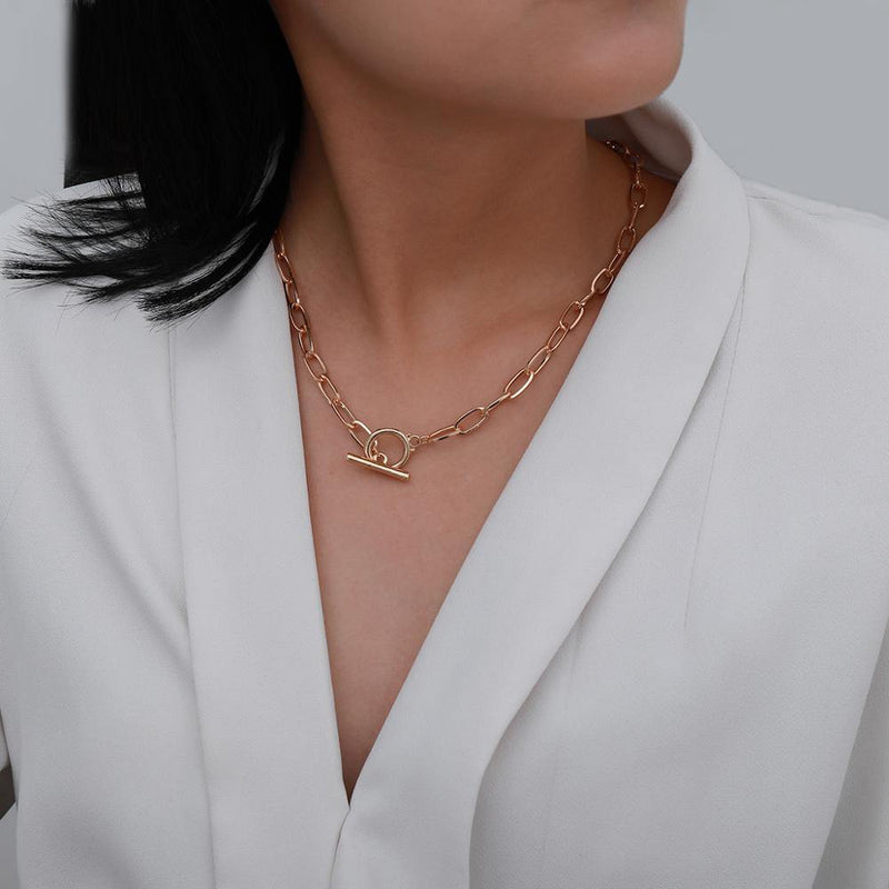 Goth Iron Chain Toggle Clasp Gold Color Necklace Women Wedding Collier Minimalist Linked Circle Lariat Choker Necklaces Femme