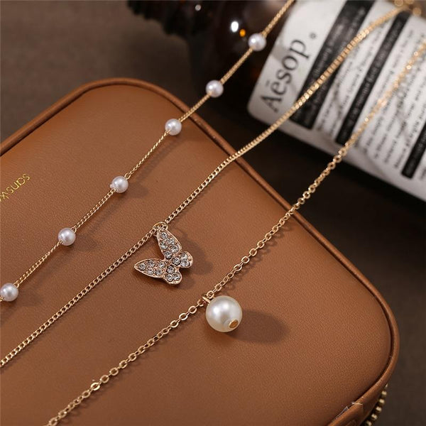 Multi-Layer Butterfly Pearl Necklace