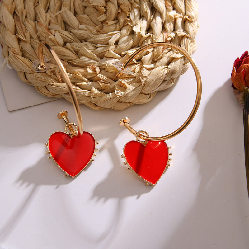 Red-Heart Hoop Earrings