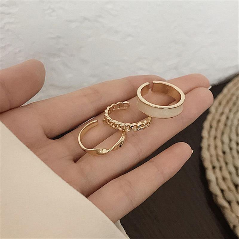 Resizable Hollow Rings Set for Women Punk Metal Geometric Round Finger Ring Fashion Jewelry Female Wedding Bands Party