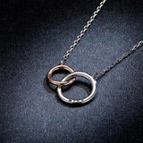 bamoer Double Circle Chain Necklace for Women Rose Gold Color 925 Sterling Silver Miss & Love Wedding Fine Jewelry BSN159
