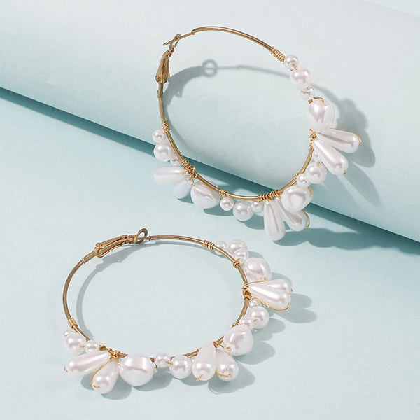 KMVEXO New 2020 Hoop Earrings For Women Wedding Handmade Irregular Pearl Beads Earrings Brincos Jewelry Fashion Ear Jewelry