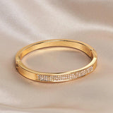Elegant Classic Crystal Cuff Bangles Bracelets For Women Gold Color Simple Femal Opening Bangles Wedding Jewelry Accessories