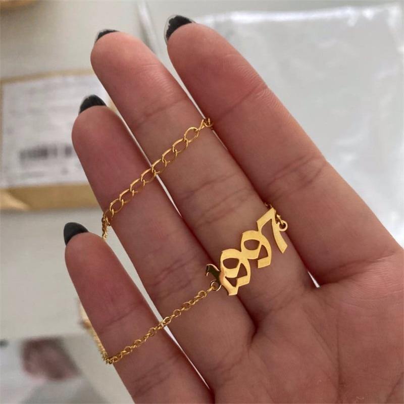 QIAMNI Stainless Steel 1985-2020 Birth Year Necklaces for Women Men Choker Date Number Pendant Necklace Jewelry Commemorat Gift