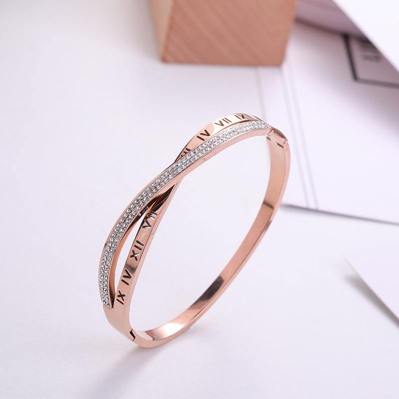 New Fashion Classic Women's Bracelet Silver Color Gold Bangles for Women Rose Gold Rhinestone Bracelet Cuff Trendy Jewelry Gifts