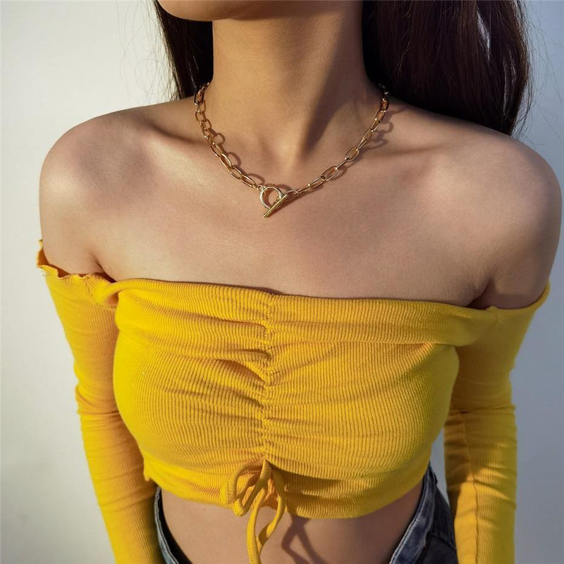 Goth Iron Chain Toggle Clasp Gold Color Necklace Women Wedding Collier Minimalist Linked Circle Lariat Choker Necklaces Femme