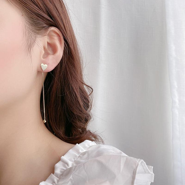 Long-Tassel Heart Earrings