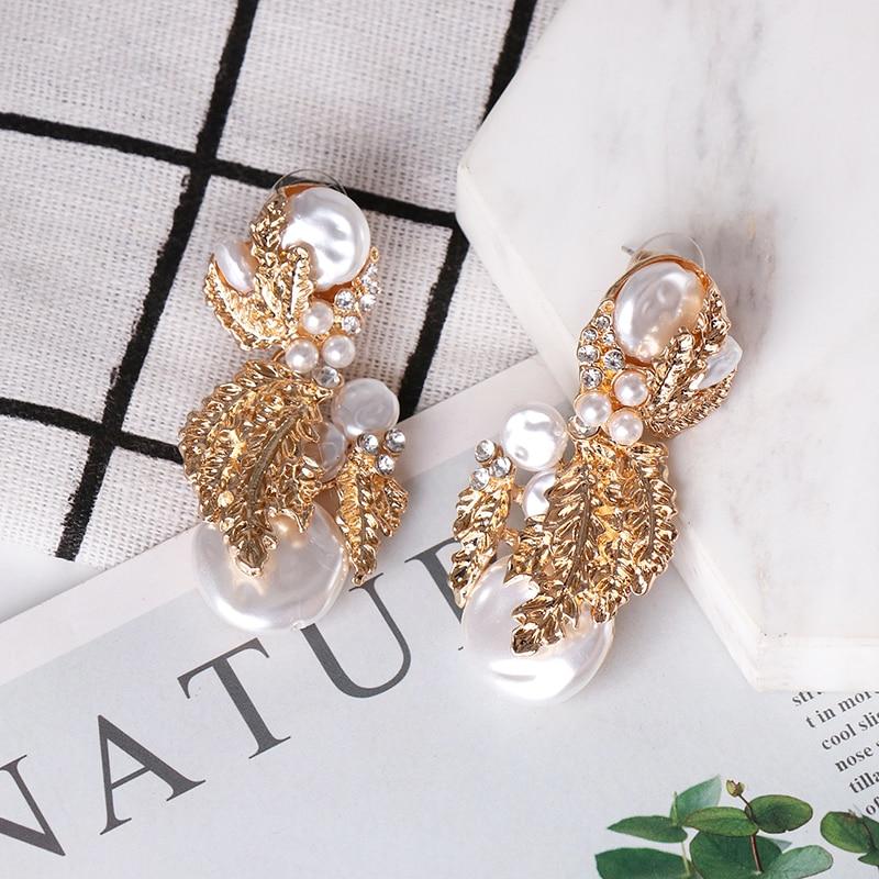 JUJIA za Pearl Earring For Women Gold Color Crystal Beaded Drop Earrings Trendy Jewelry Statement Earrings Brincos Gift