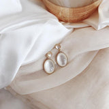 South Korea New White Moonlight Cat's Eye Stone Earrings French High Sense Small Fresh Eardrop Simple Temperament Female Jewelry