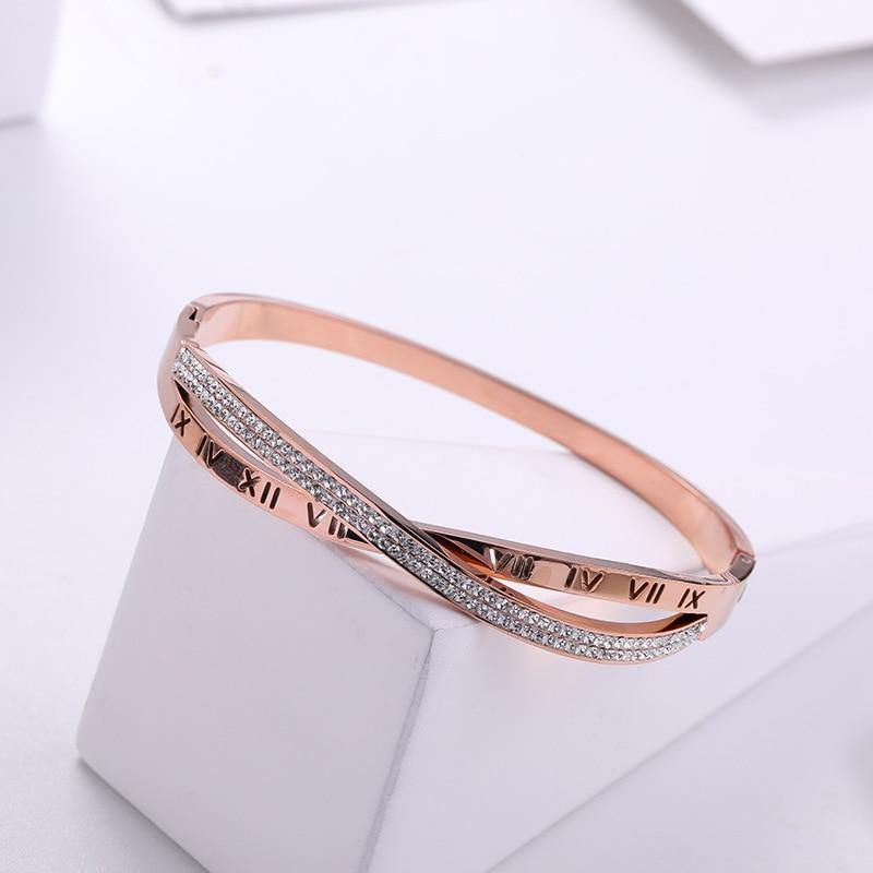 New Fashion Classic Women's Bracelet Silver Color Gold Bangles for Women Rose Gold Rhinestone Bracelet Cuff Trendy Jewelry Gifts