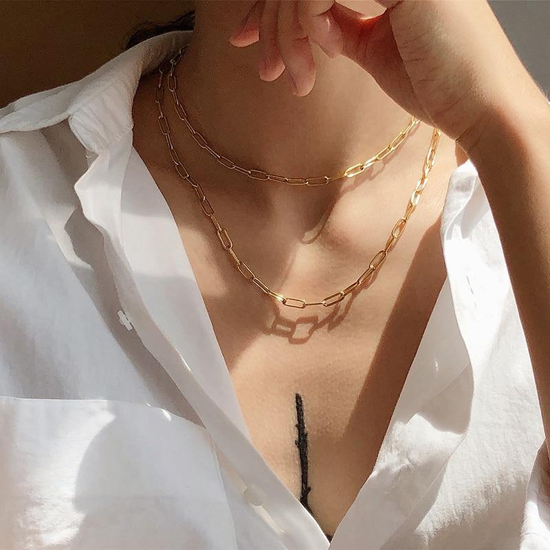 Peri'sBox 4 Sizes Linked Chain Necklaces Gold Color Circle Choker Necklaces for Women Minimalist Necklace Vintage Jewelry