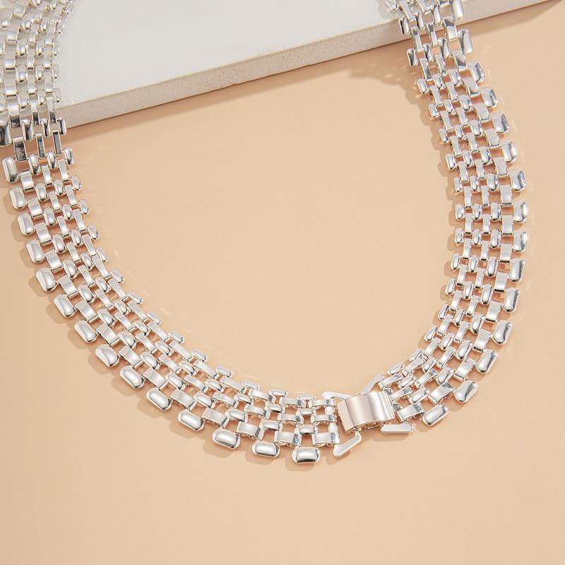 TIMEONLY Punk Hip Hop Chunky Hollow Out Chain Necklace Silver Color Linked Wide Chokers Necklaces for Women Statement Jewelry