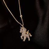 Korean Personality Simple Rhinestones Unicorn Pendant Necklace Temperament Sweet Girl Women Fashion Jewelry Accessories