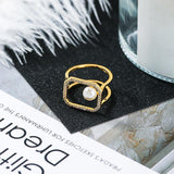 2020 Trendy Style Zircon Open Ring Women Simulated Pearl Geometric Rings Fashion Brass Jewelry Wholesale