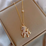 Korean Personality Simple Rhinestones Unicorn Pendant Necklace Temperament Sweet Girl Women Fashion Jewelry Accessories