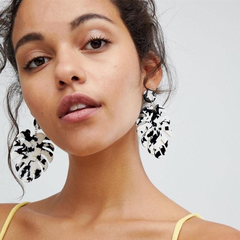 JURAN resin leaf dangle Earrings for women Party Gift 2019 za Hot big Vintage Earrings fo women