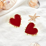 AENSOA Vintage Bohemia Big Red Heart Earrings For Women 2019 Fashion Girl Large Sweet Heart Statement Earrings Party Jewelry
