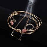IPARAM 4 Pcs/ Set Vintage Gold Crystal Circle Arrow Bracelet for Women Bohemian Pink Opal Adjustable Charm Bracelet Jewelry Gift