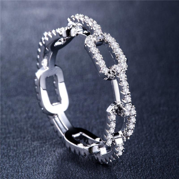 Huitan Creative Chain Design Women Ring With Micro Paved Destiny Link Couple Ring For Girlfriend&Boyfriend Hot Selling Items