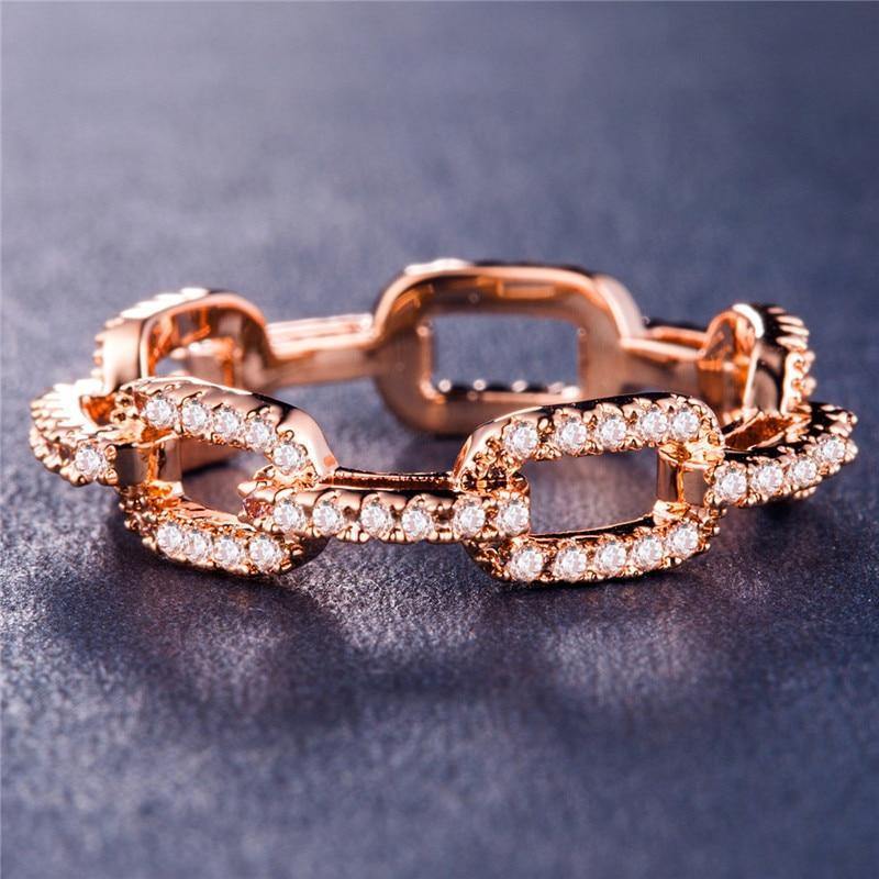 Huitan Creative Chain Design Women Ring With Micro Paved Destiny Link Couple Ring For Girlfriend&Boyfriend Hot Selling Items