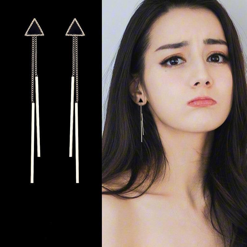 Korea Geometric Triangle Long Tassel Bar Drop Earrings For Women Minimalism Personality Ear Line Dangle Oorbellen Gift EB850