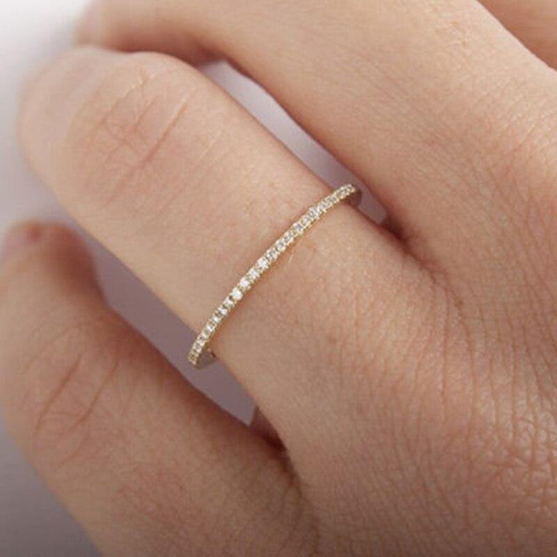 Women's Jewelry Micro Pave Cz Zircon Crystal Wedding Band Eternity Stacking Ring Fashion 1.0mm Rose Gold Anniversary Band