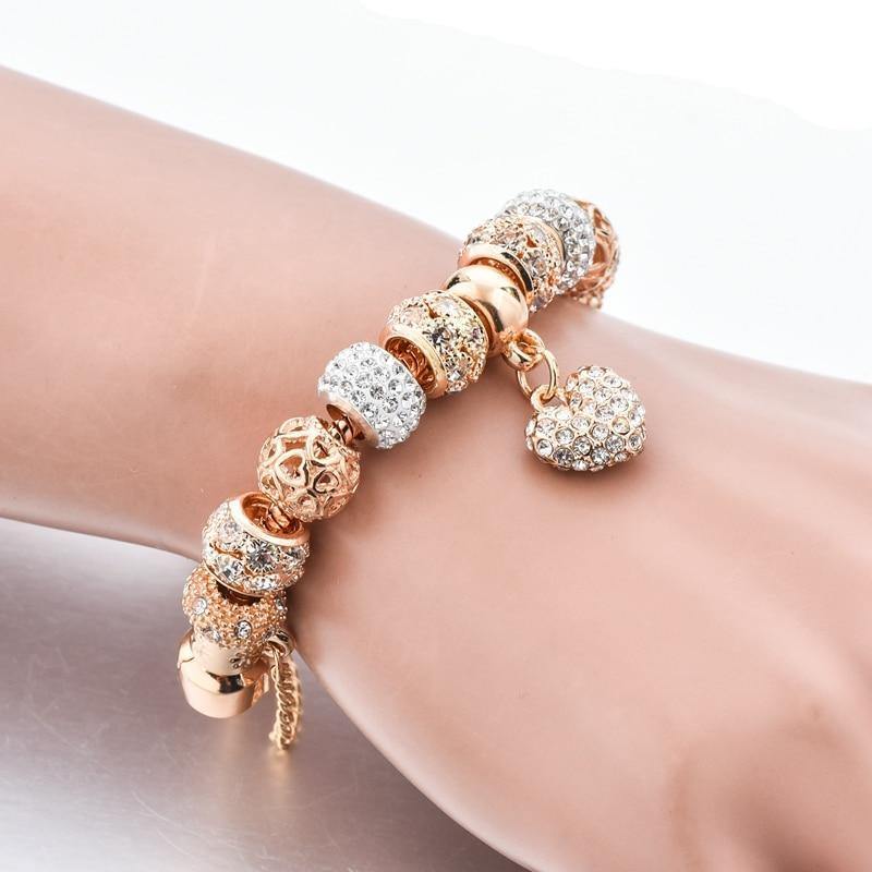 ATTRACTTO Luxury Crystal Heart Charm Bracelets&Bangles Gold Bracelets For Women Jewellery Pulseira Feminina Bracelet Sbr170020