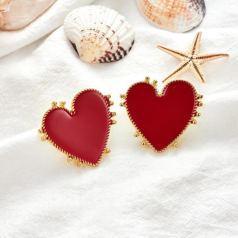 AENSOA Vintage Bohemia Big Red Heart Earrings For Women 2019 Fashion Girl Large Sweet Heart Statement Earrings Party Jewelry