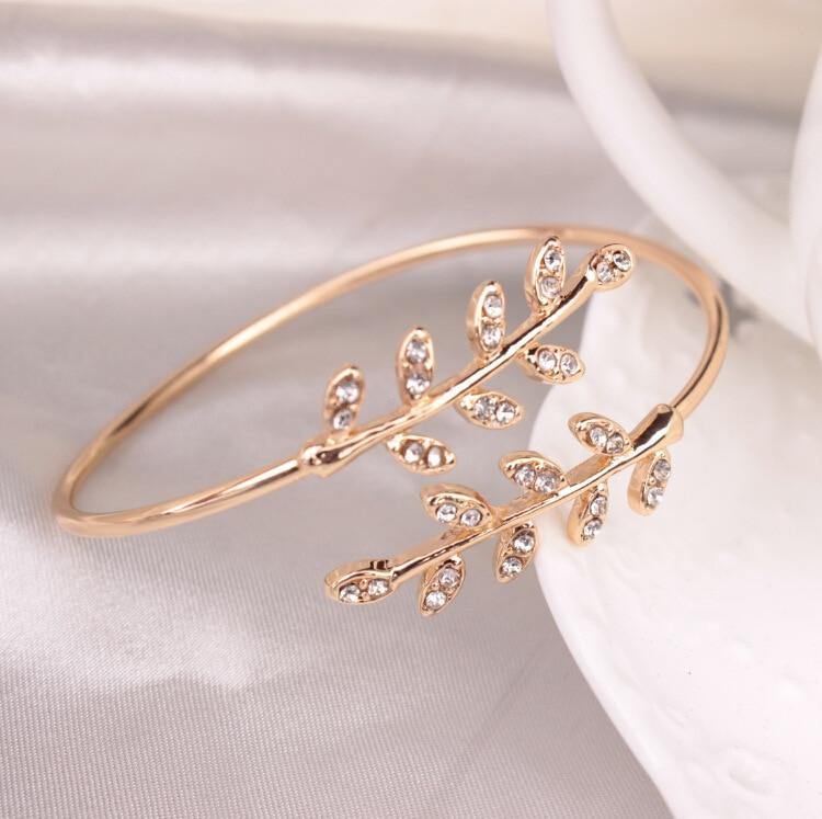 Fashion Open Adjustable Bracelet Bangle Creative Tree Leaf Insert Crystal Zircon Gold  Women Temperament Jewelry Accessory