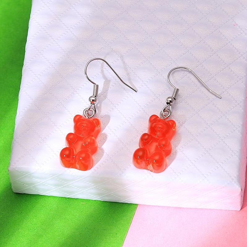 1 Pair Creative Cute Mini Gummy Bear Earrings Minimalism Cartoon Design Female Ear Hooks Danglers Jewelry Gift