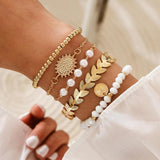 KMVEXO Punk Gothic Imitation Pearls Lock Bracelets Female Knot Flower Bracelet Bangles for Women 2020 Fashion Gold Coin Jewelry