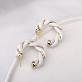 AENSOA  2020 New Weave Metal Leather Twisted Hoop Earrings Vintage Black White C Shape Circle Earrings for Women Girls Jewelry