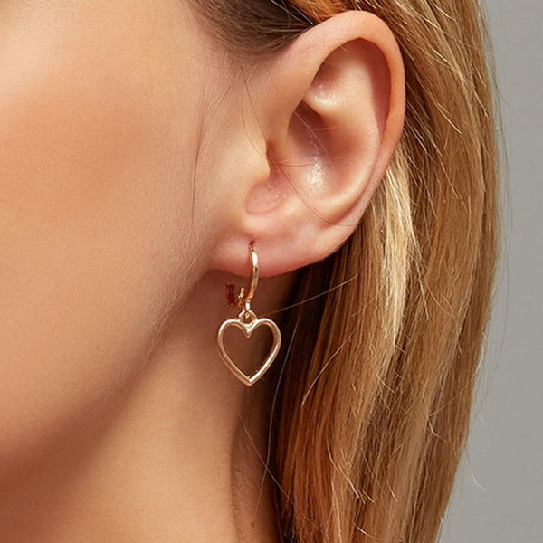 Hollow-Heart Drop Earrings
