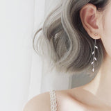 Hot New Silver Color Needle Willow Leaf Earrings Female Fashion Jewelry Temperament Simple Long Tassel Earrings For Women Gift