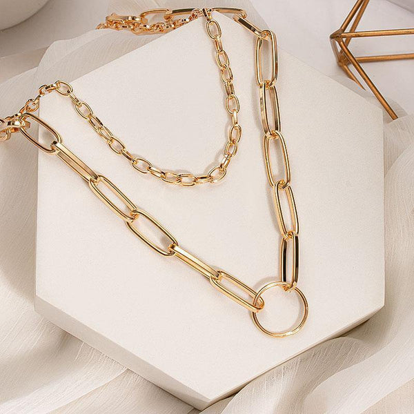 Punk Layered Chain Necklace Neck Chains for Women Vintage Exaggerated Golden Goth Hoop Metal Necklace 2020 Clavicle Jewelry