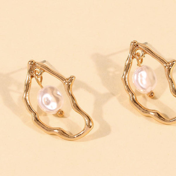 KMVEXO Gold Metal Geometric Baroque Irregular Imitation Pearl Earrings for Women 2020 Fashion Wedding Party Jewelry Pendientes