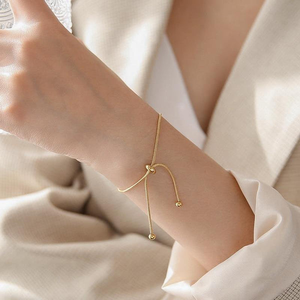HUANZHI 2020 Simple Design Gold Color Snake Chain Bangle Pull-out Adjustable Bracelet for Women Girl Men Beads Jewelry 22cm