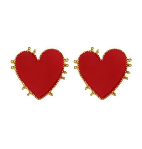New Bohemian Enamel Circle Love Heart Long Dangle Earrings For Women Exaggerated Big Red Statement Earrings For Party