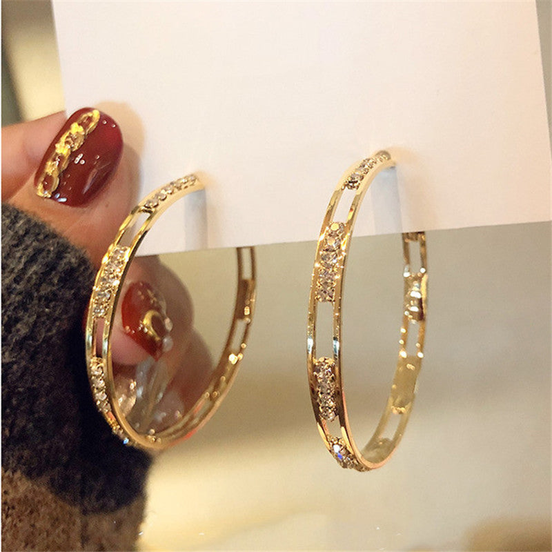 FYUAN Golden Round Crystal Hoop Earrings for Women Bijoux Geometric Rhinestones Earrings Statement Jewelry Party Gifts