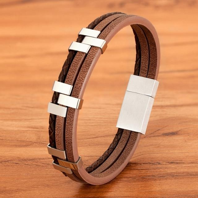 Trio-Layer Leather Bracelet