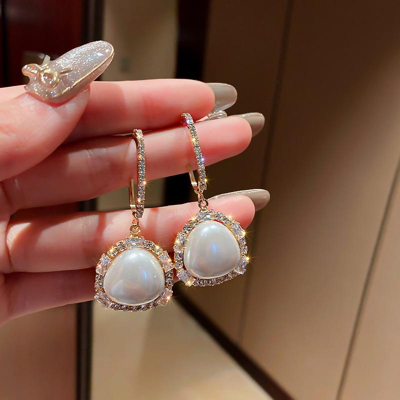 Sparkling-Pearl Drop Earrings