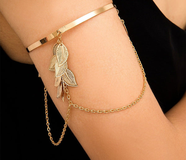 Boho Leaf Charm Arm Bracelet